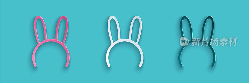 Paper cut Mask with long bunny ears icon isolated on blue background. Paper art style. Vector Illustration